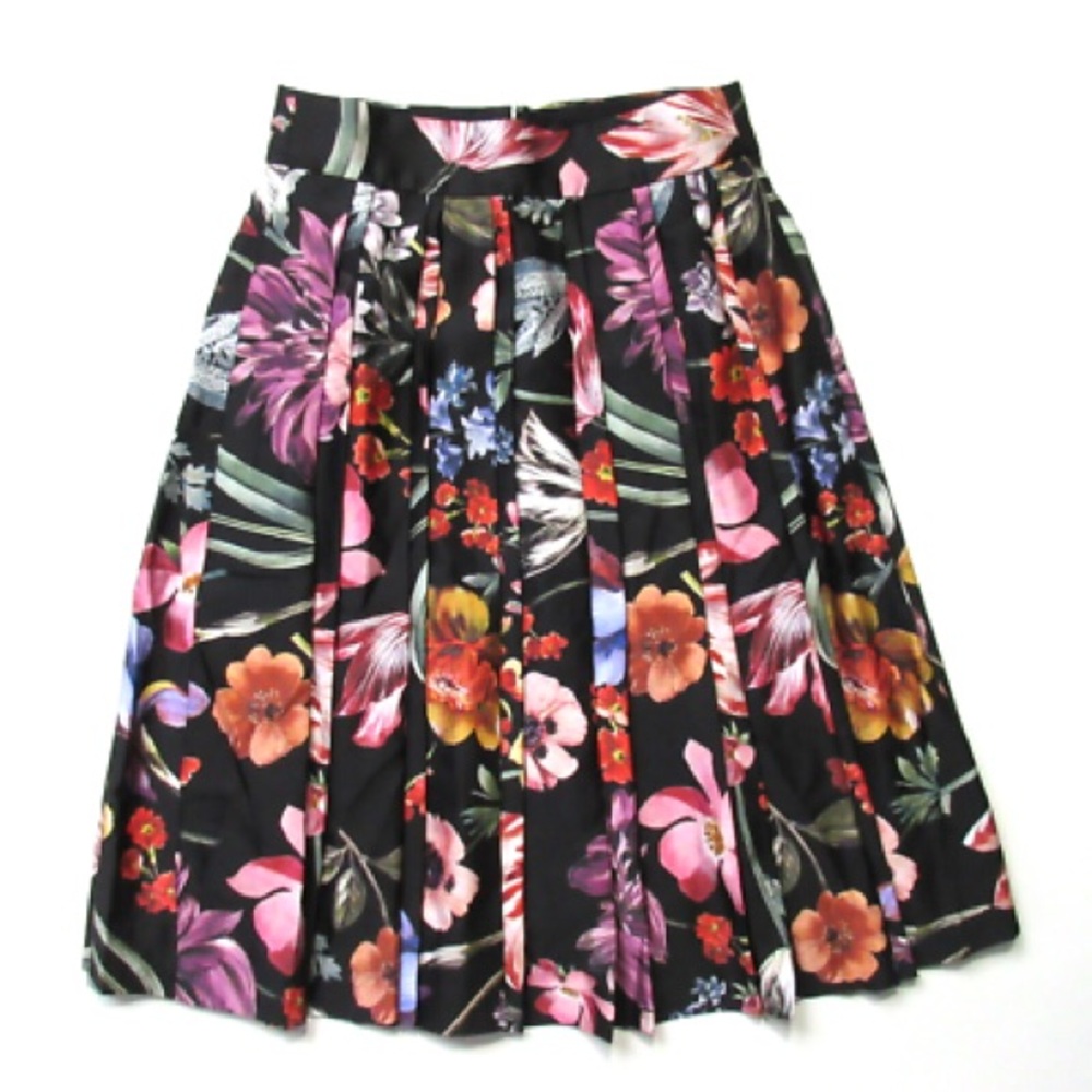 J. Crew Pink and Orange Pleated Midi Skirt